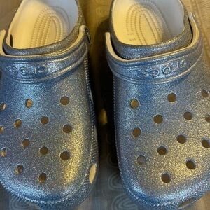 Lightly used Silver Glitter Crocs W10 and M8